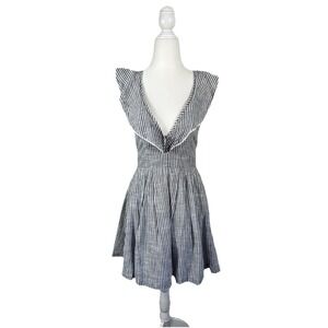 Free People Dress Womens Small Blue White Striped Heartlines Mini Boho Coastal